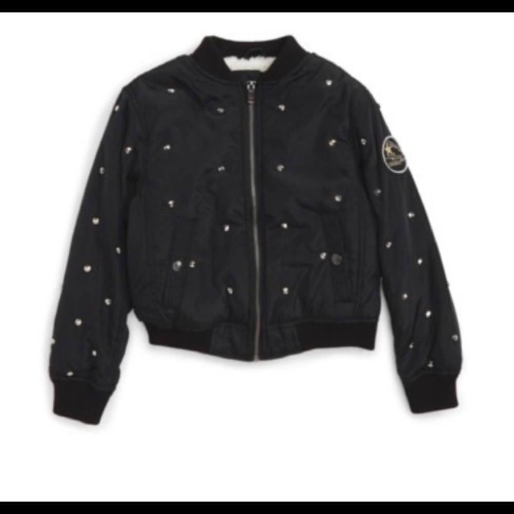 Diesel studded satin bomber with faux fur lining
